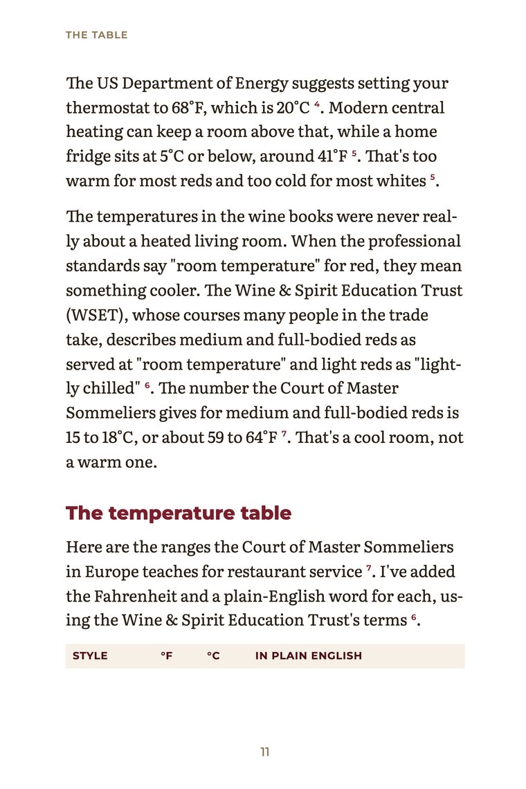 The Table: serving temperature table
